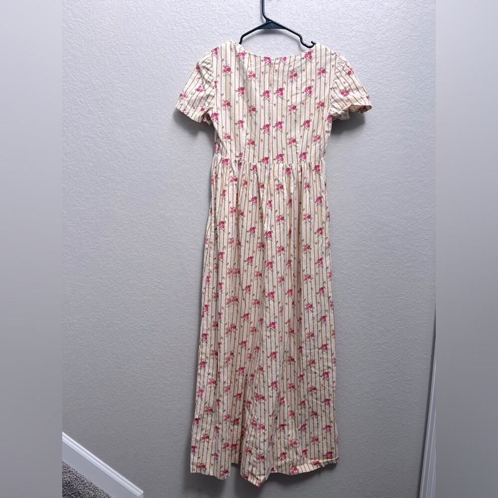 Vintage Cream Microfloral Cottagecore Rose Dress Handmade Size S - Picture 4 of 6